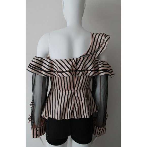 Self-Portrait Asymmetric Striped Blouse Size 4 Off-the-shoulder Top - Picture 4 of 6